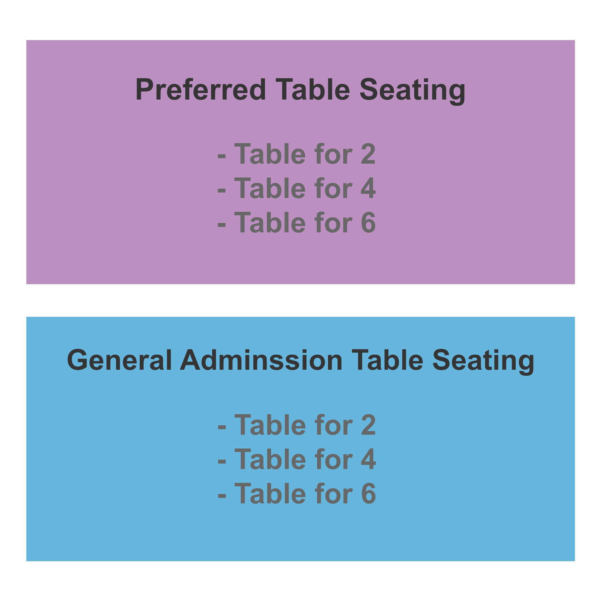 Improv Comedy Club - Arlington Tables - Static Seating Chart